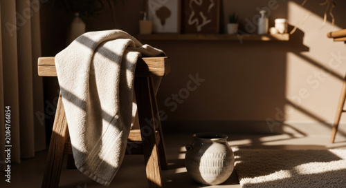 Serene Bathroom Scene With Natural Light and Soft Textures