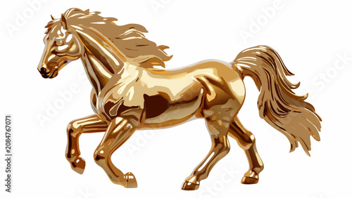 Foto Golden horse statue a three dimensional rendering with a reflective metallic sur