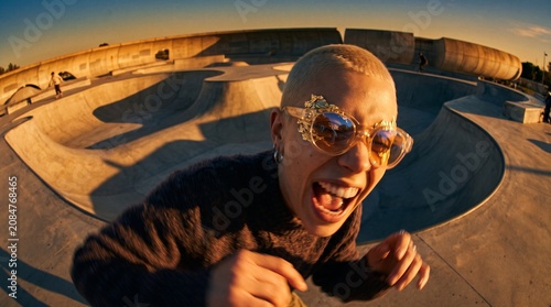 Happy man at Skate Park at Golden Hour