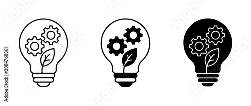 Photos Eco-friendly innovation concept, light bulb with gears and leaf, green technolog