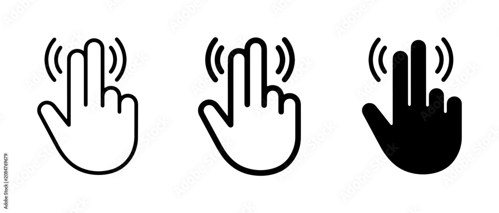 Fototapeta premium Two Finger Tap Icon Set, Digital Interface Gesture, Touchscreen Interaction, UI Element, Vector Graphics