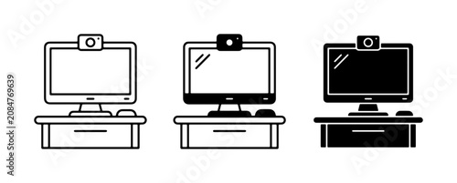 Photos Computer Icons Set: Desktop, Webcam, Mouse, and Desk