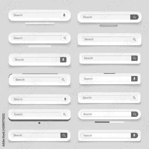Collection of modern ui web search bar elements with subtle shadow effects for digital interface design projects