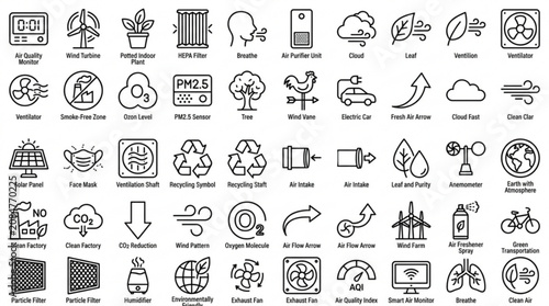 The illustration depicts various icons representing technology and industry in a graphic design style.