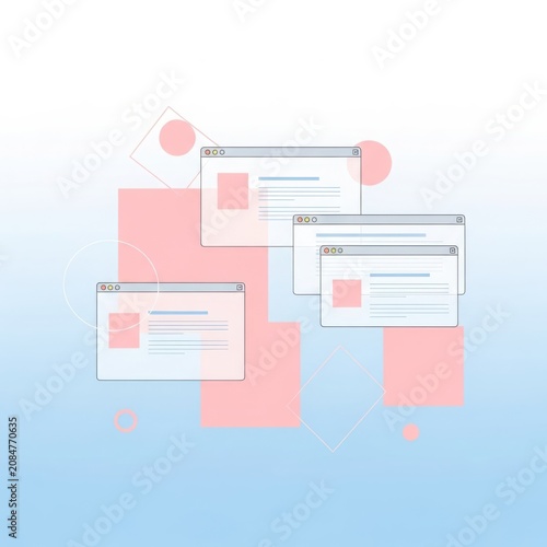 Modern web interface design elements featuring pink rectangles and circular accents for ui development
