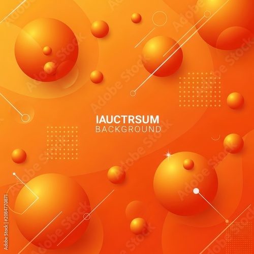 Vibrant orange gradient background with 3d spheres geometric shapes and abstract design elements