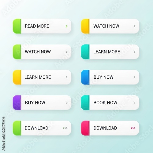 Collection of modern ui web buttons for call to action featuring vibrant color accents and clear text labels