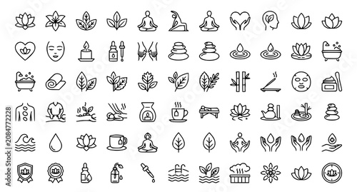 Canvas Print Spa Lotus Flower Outline Icon Pack Editable Stroke Wellness Beauty Meditation Re