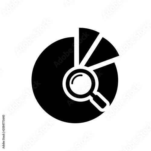 Magnifying glass searching over pie chart icon