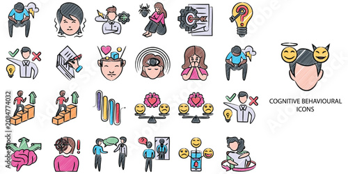 Schilderij op canvas Cognitive Behavioral simple New concept 24 color icons set
