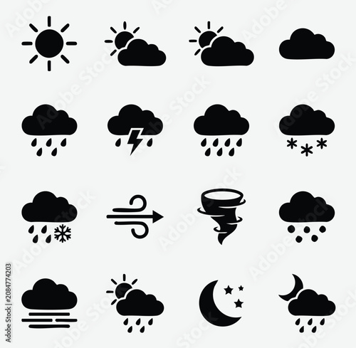 Foto Weather forecasting and atmospheric phenomena icons with meteorology forecast at
