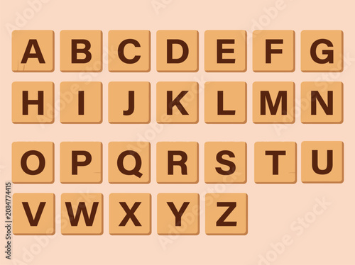 Peach Wooden Scrabble Alphabet Letter Tiles A to Z Vector Set