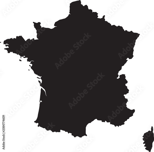 Obraz na płótnie Silhouette of france map with its continental shape and island of corsica on a transparent background vector illustration