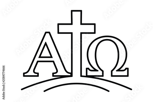 Alpha omega symbol with cross illustration