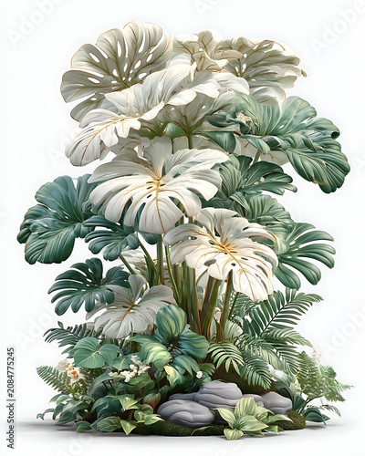 Lush greenery fern and monstera leaves high resolution picture