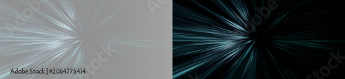 Photos Abstract blue cyber particle warp speed overlay, twin glowing digital hyperspace tunnel on black and grey  background wide banner