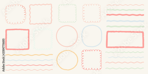 Canvastavla hand drawn frames and lines in pastel colors sketchy doodle art shapes rectangle