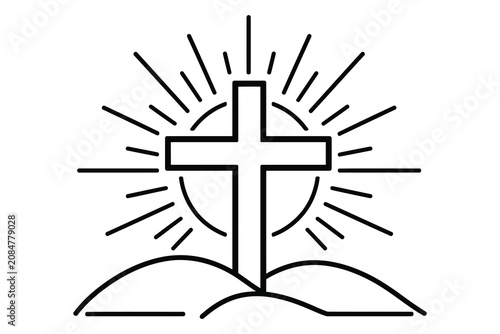 Bild auf Leinwand Minimalist cross with open book and sun rays icon