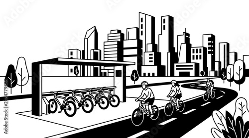 City cyclists riding on bike lane.