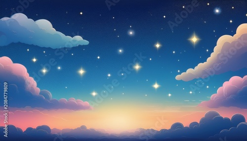 The Starry Sky And The Blue Sky Together Sunset Night Sky With Stars And Clouds Sunrise In Morning Sky With Star And Milky Way Day Turns To Night Magic Background With Stars And Clouds