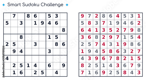 Schilderij op canvas Smart Sudoku Challenge – Easy Printable Sudoku Worksheet, Fun Logic Puzzle for K