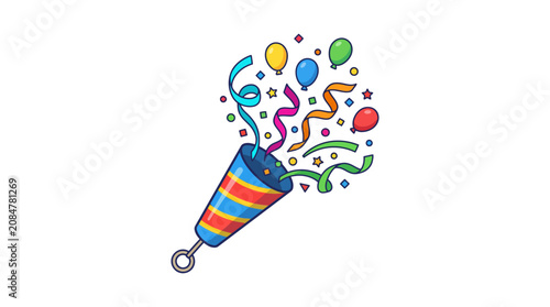 Tableau sur toile Colorful party horn, confetti and balloons, celebration icons, festive eps graph
