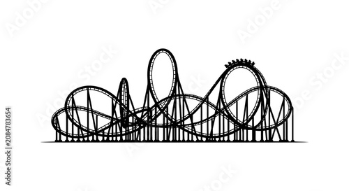 Roller coaster track outline black and white vector silhouette rollercoaster