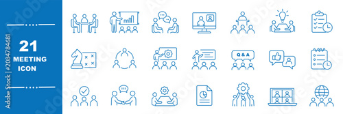 Valokuva Outline icons set - seminars, lectures, presentations, webinar and online business meeting