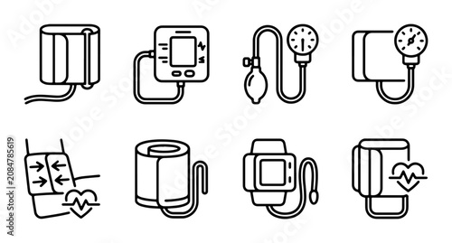 Fotografie Blood Pressure Monitor Icons, Medical Device Set, Health Care Equipment Vector G