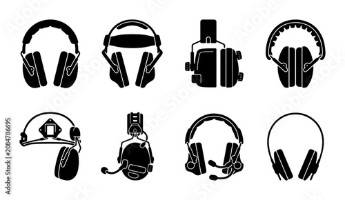 Schilderij op canvas Industrial Safety Ear Protection Headphones Set, Noise Cancelling Headsets Icons