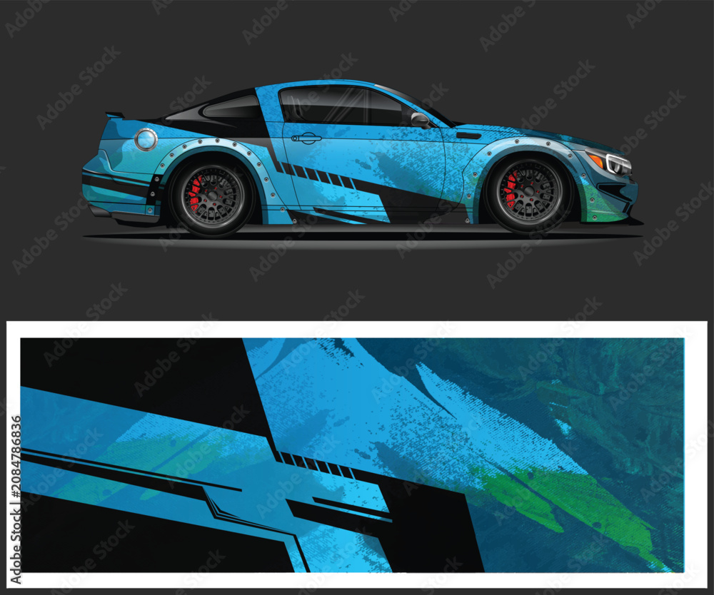 Fototapeta premium Dynamic Sports Car Wrap Design with Abstract Graphics
