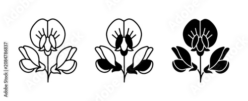 Foto Elegant Pea Flower Icons, Black and White Botanical Vector Graphics, Simple Flor