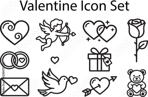 Transparent Valentine icon set vector, thick stroke romantic love holiday line art bundle