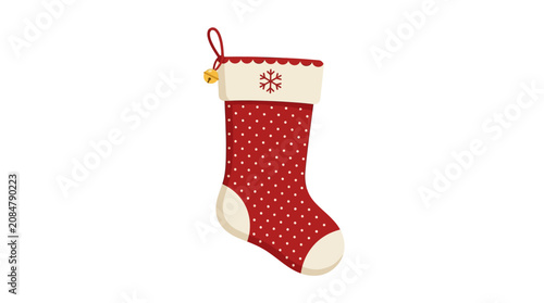 Christmas stocking, red polka dot, holiday decoration, festive ornament isolated on White Background EPS