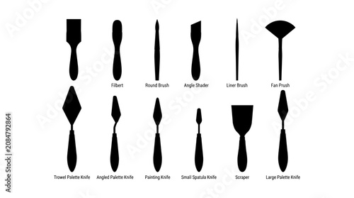фотографія Brushes and Palette Knives in Various Shapes and Sizes Featuring Art, Painting,