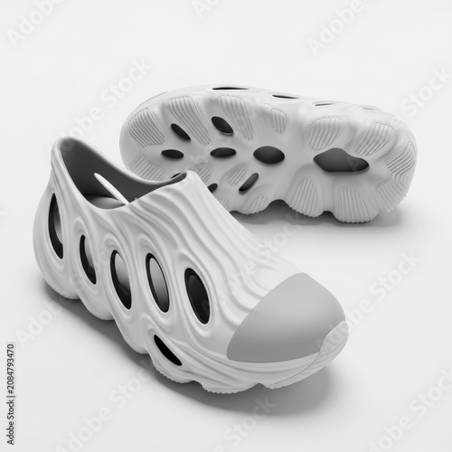 White Modern Shoe Design With Unique Ventilation Holes And Textured Sole