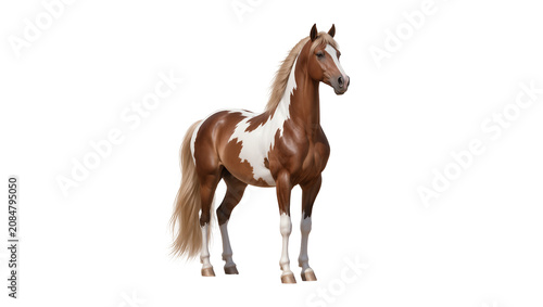 Canvastavla Isolated beautiful majestic brown and white Paint horse standing gracefully on its own