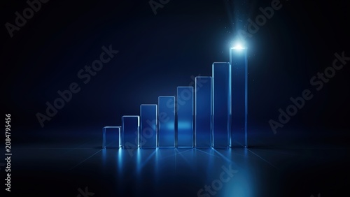 Abstract business growth concept with glowing glass bar chart