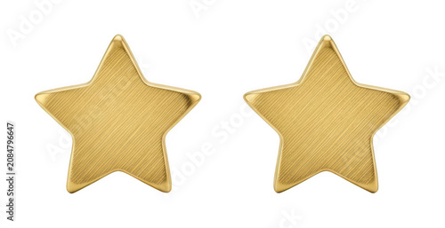 Two elegant brushed gold star shapes with metallic texture and soft edges isolated transparent background image