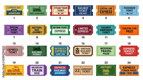 Schilderij op canvas Collection of Vintage Train Tickets, Railway Passes, and Admission Stubs
