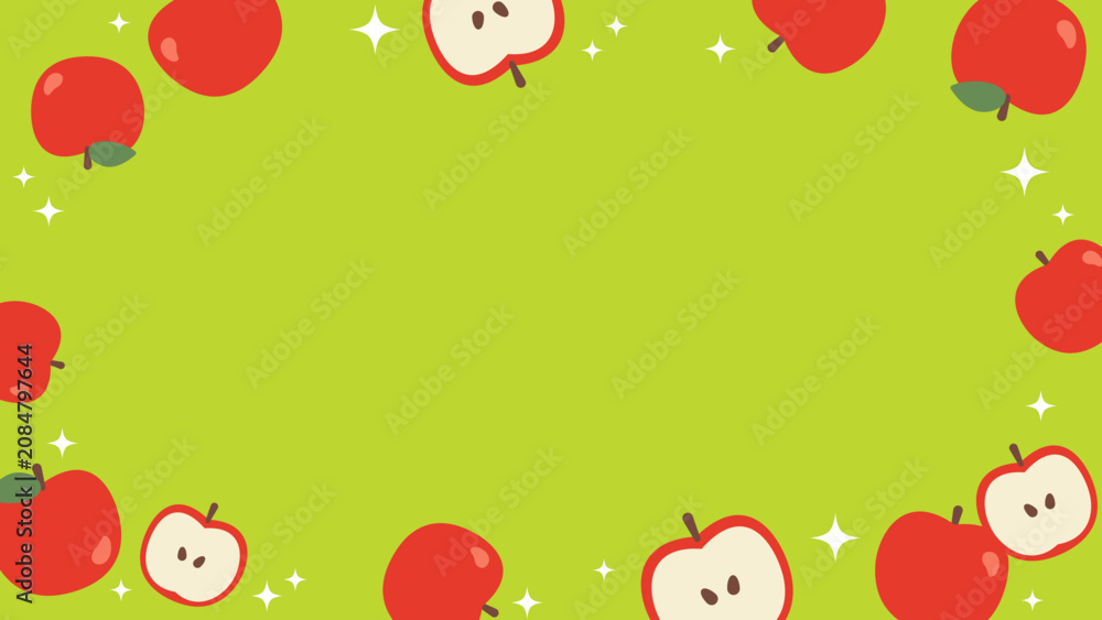 Fototapeta premium Apple Frame with sparkles in green. Vector backgrounds