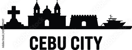 Obraz na plátně Cebu city skyline silhouette featuring historic magellan's cross, colonial churc