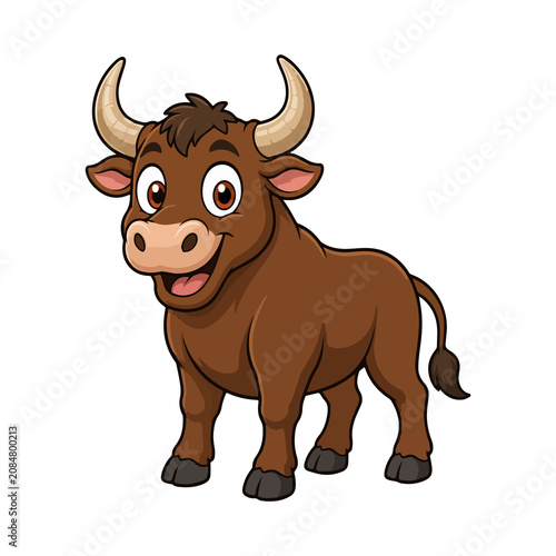 Foto Cute Cartoon Bull Standing Isolated on White Background with Friendly Expression