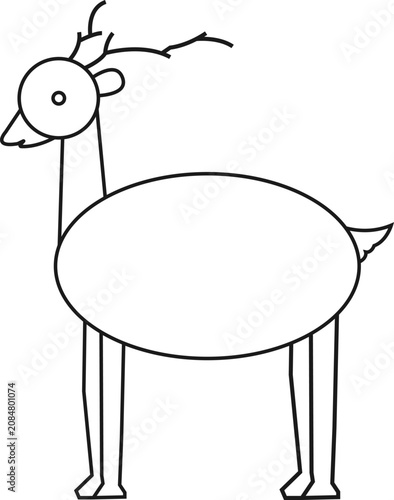 Simple line drawing of a cute deer character for kids coloring book or school projects.