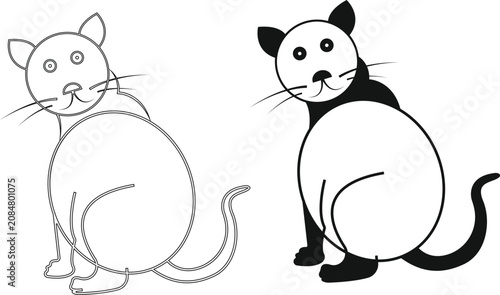 Two cute cartoon cats in simple line art and solid black and white drawing style.