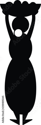 Black silhouette of a woman carrying a bowl on her head in a simple artistic style.