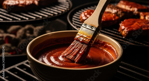 Basting Meaty Ribs With Savory Barbecue Sauce During Outdoor Grilling