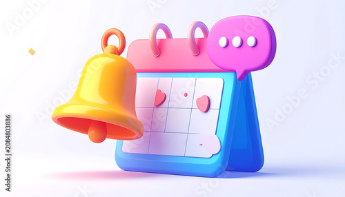 Calendar icon with a notification bell and speech bubble, representing reminders and communication, ideal for scheduling apps