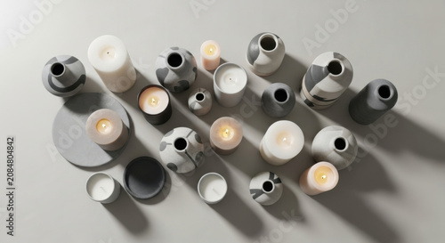 Assortment Of Modern Vases And Candles With Stylish Decor