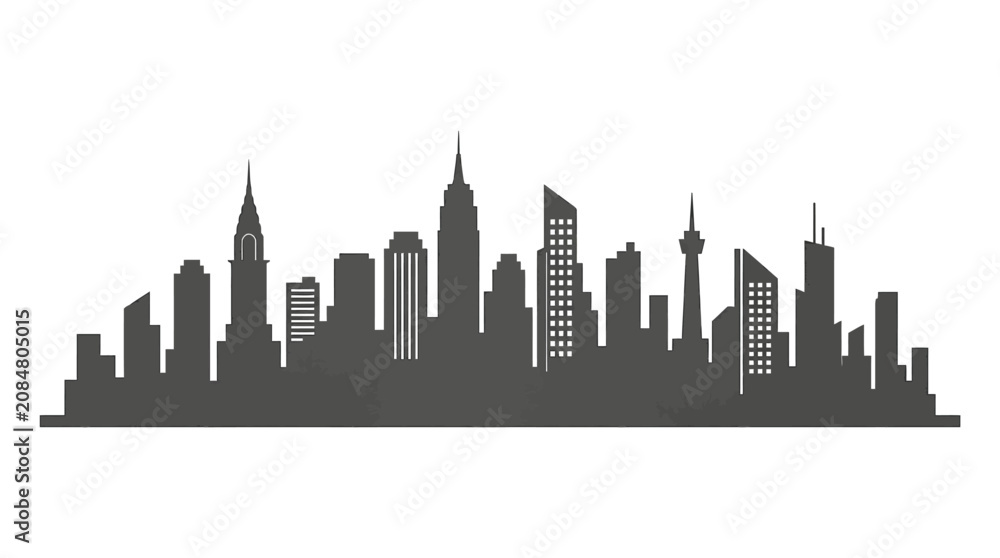 Obraz premium City skyline silhouette at sunset showcases skyscrapers and buildings